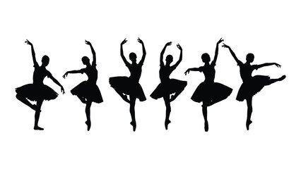Graceful ballerinas in a line performing a dance routine with elegant poses. isolated on white background, Vector © Creative Designs