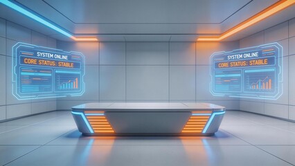 Futuristic control room with digital displays