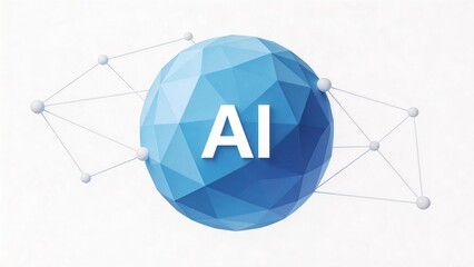 Blue geometric sphere with AI text