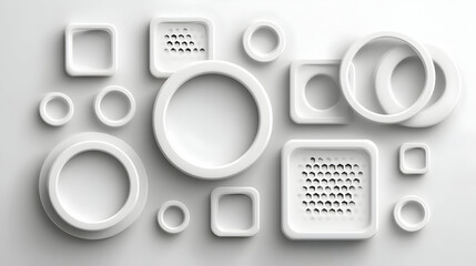 Abstract Geometric Shapes with Soft Shadows in White and Light Gray