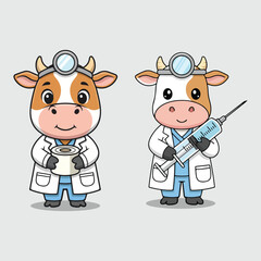 Fototapeta premium Adorable Bovine Veterinarians with Syringe and Bandage