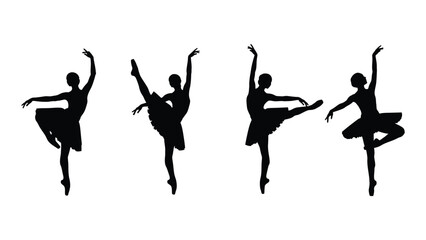 Four ballerinas in mid-performance captured in a striking black and white silhouette isolated on white background, Vector © Creative Designs