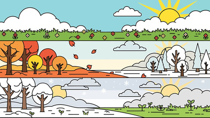 Fototapeta premium Four Seasons Landscape Art - Spring, Summer, Autumn, Winter