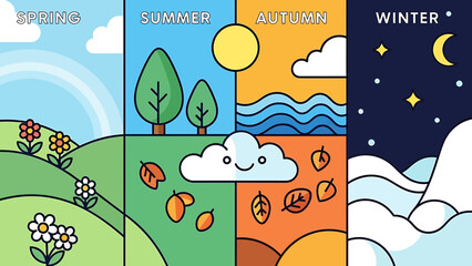 Naklejka premium Four Seasons Weather and Nature Cycle Illustration