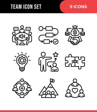 Minimalist Outline Teamwork and Collaboration Business Linear Icon Set Pack