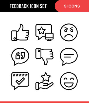 Simple Outline Feedback and Rating Icon Set with Expression Symbol