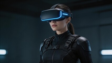 Woman wearing virtual reality headset