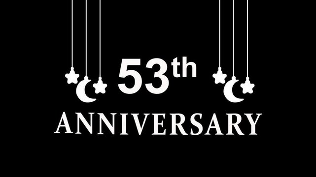 Elegant 53th anniversary banner featuring gold confetti, bold typography, and a clean white background ideal for corporate or milestone celebrations. 4k motion graphics animation.