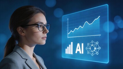 Woman viewing AI data graph