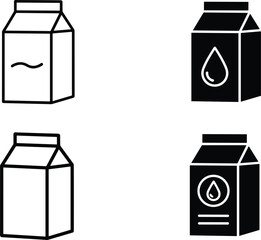 Milk carton package line and solid icon set dairy beverage container vector collection
