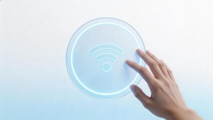 Hand touching digital wifi icon