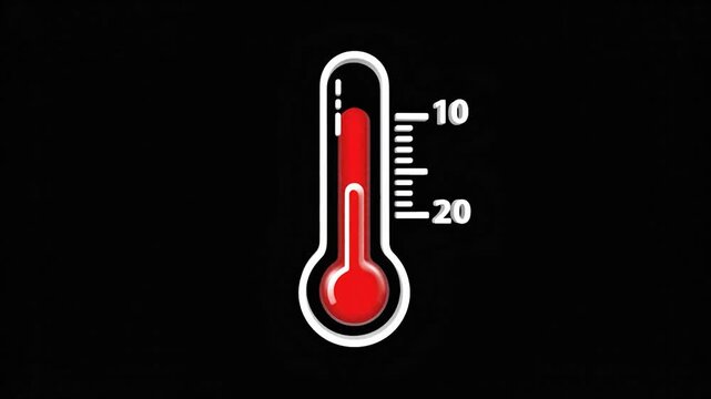A simplified thermometer shows a red liquid level indicating temperature against a black background