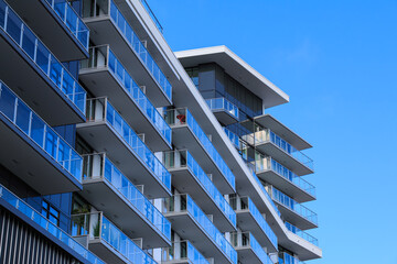 Modern apartment buildings in Richmond, BC, Canada.
