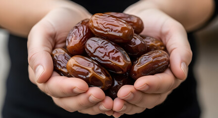 Hands Holding Premium Dates Close Up
