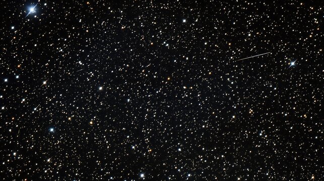 Detailed star field with subtle motion blur, showcasing a multitude of stars and a faint streak, representing the beauty and mystery of the cosmos.