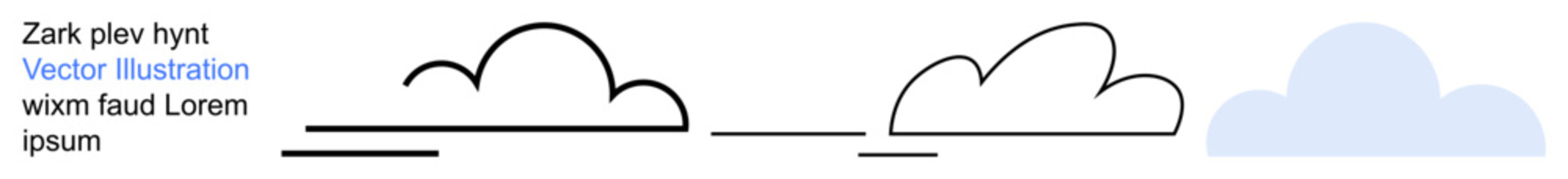 Graphic design, weather symbols, minimalism, process visualization, creativity, abstract art. Transition of cloud shapes from outline to complete form. Graphic design and weather concepts