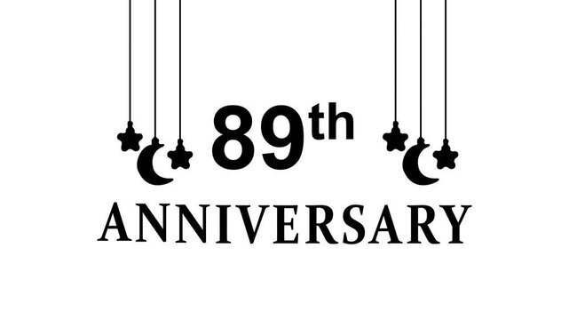Elegant 89th anniversary banner featuring gold confetti, bold typography, and a clean white background ideal for corporate or milestone celebrations. 4k motion graphics animation.