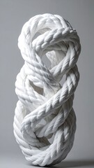 Stacked, loosely twisted bright white rope against a smooth, graduated gray backdrop