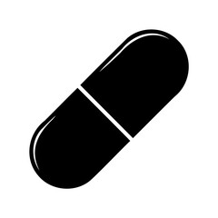 Minimalist black silhouette icon of a pharmaceutical capsule or pill, representing medicine and health Vector, illustration