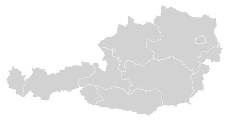 Fototapeta premium Grey with White Outline Austria Map with District Borders Europe Country