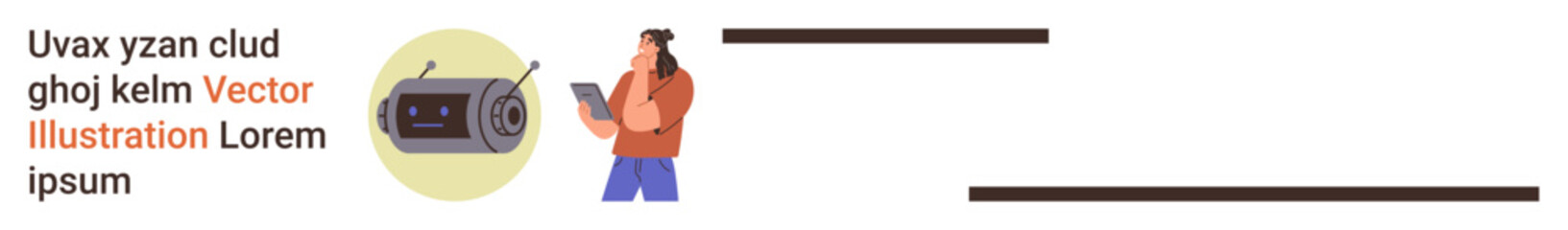 Technology, communication, privacy, surveillance, security, media analysis. A person using a smartphone stands beside a surveillance camera illustration. Technology and communication © robu_s