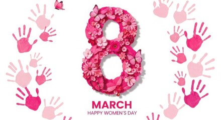 Number 8 made of flowers on white background isolated on white