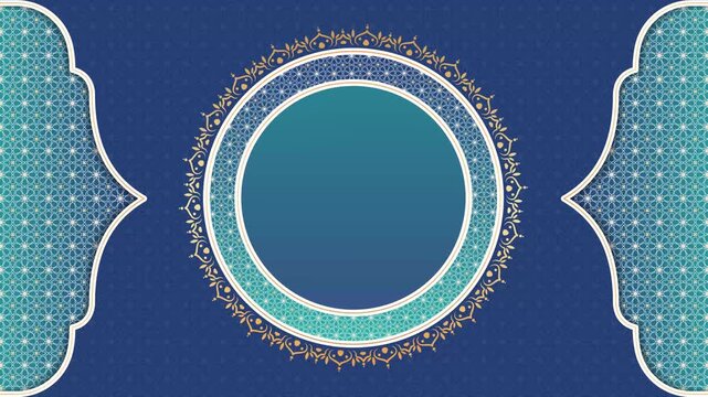 Elegant Islamic mandala animation on a royal blue gradient background with golden shimmer