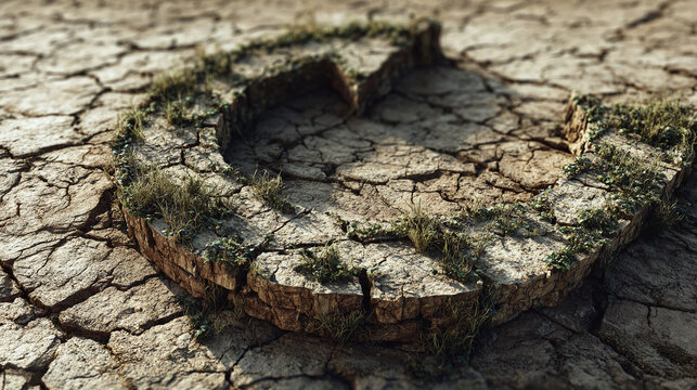 A close-up shot of dry cracked earth forming a circular shape