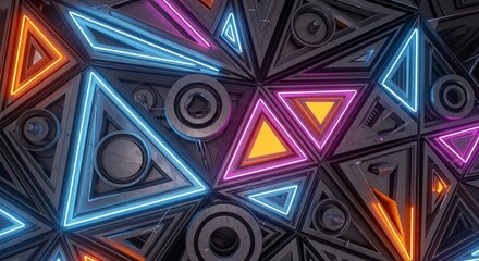 Abstract geometric shapes neon light design