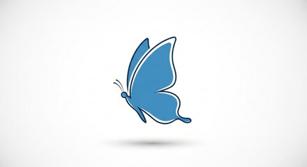 Blue butterfly flying with white background and shadow