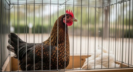 Hen in a Cage - Captive Beauty and Farm Life.