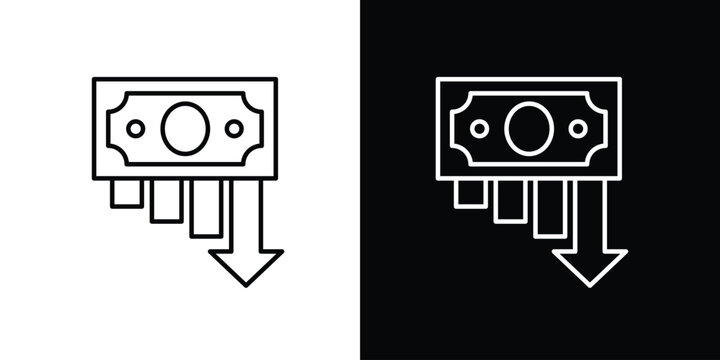 Falling graph with dollar bill icon indicating financial decline and economic recession