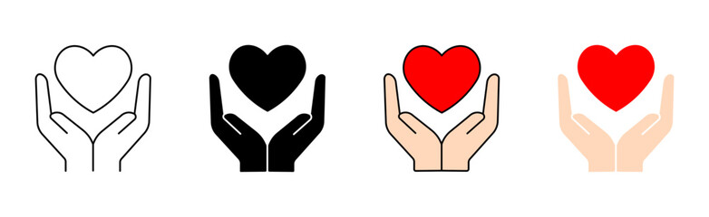 Obraz premium heart in hands icons. heart in hands single icon set for charity and healthcare
