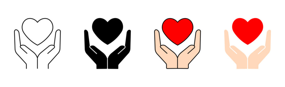 heart in hands icons. heart in hands single icon set for charity and healthcare