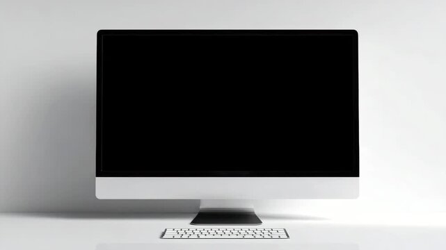 Desktop computer with blank screen mockup on white background