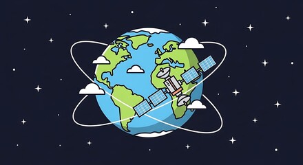 Fototapeta premium Earth with Satellite Orbiting in Space.