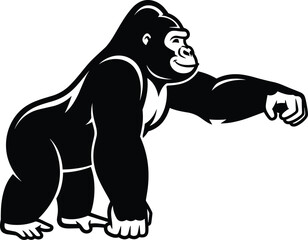 Black silhouette of a powerful silverback gorilla walking, wild primate animal, nature and wildlife, © Heyy there