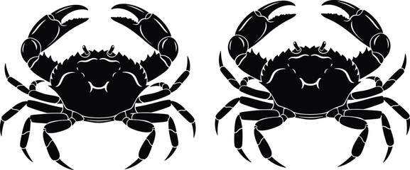 Black silhouette of two crabs with large claws, sea animal, ocean wildlife, marine life © Heyy there