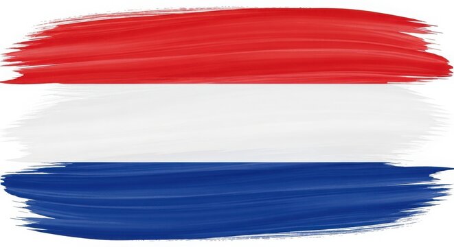 The Dutch flag painted with vibrant brushstrokes on a white background