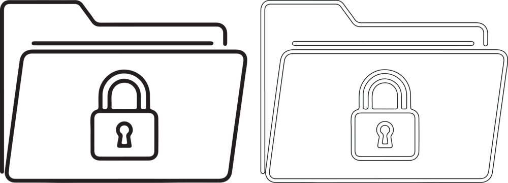 Secure folder icon set. Vector confidential file directory with padlock symbol for data privacy and protection isolated on  transparent.