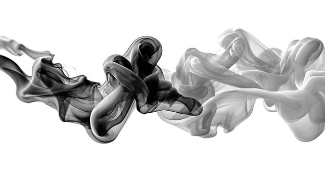 Abstract Smoke Symphony: Elegant plumes of black and grey smoke dance in graceful forms, creating a visually striking display of contrast and fluidity.