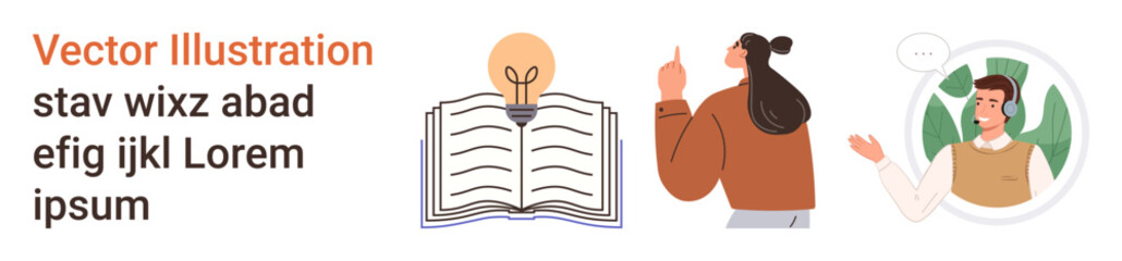 Education, creativity, learning, brainstorming, communication, teamwork. Open book with lightbulb, person thinking conversation. Education and creativity concepts key visual elements © robu_s