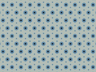 Minimalist seamless pattern featuring blue floral motifs on grey background