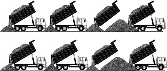 Dump truck unloading gravel sequence, construction tipper truck process isolated on white background vector © Emon