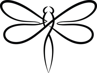 Dragonfly line art symbol, minimalist insect outline logo isolated on white background vector illustration © Emon
