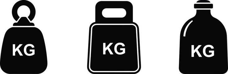 Kilogram weight silhouette set, kg measurement icons, gym scale symbols isolated on white background