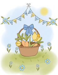 Easter basket greeting card illustration