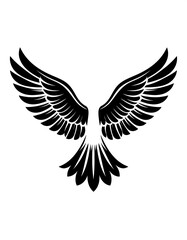 Obraz premium Stylized wings are displayed in black against a white background, fanned out, with detailed feather patterns