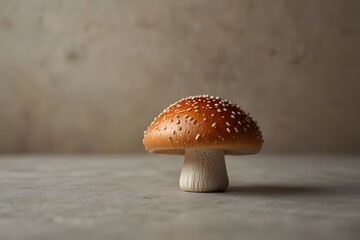 Functional food mushroom template, minimal composition, soft blur backdrop
