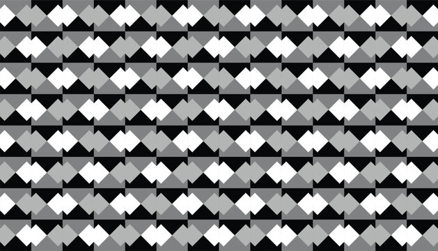 Seamless geometric pattern featuring a high-contrast interlocking diamond weave in grayscale. Abstract vector background with a rhythmic, 3D structural grid